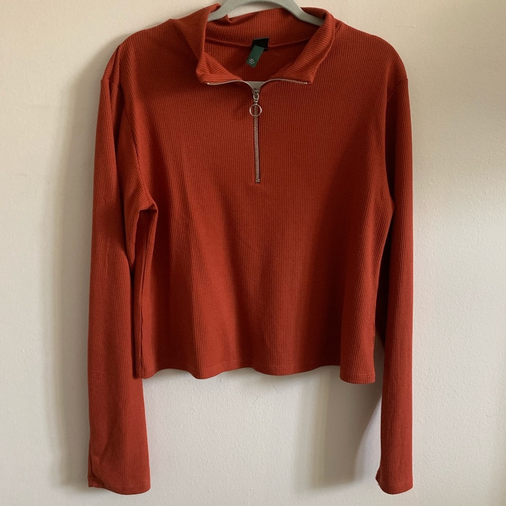 Waffle Quarter Zip crop top